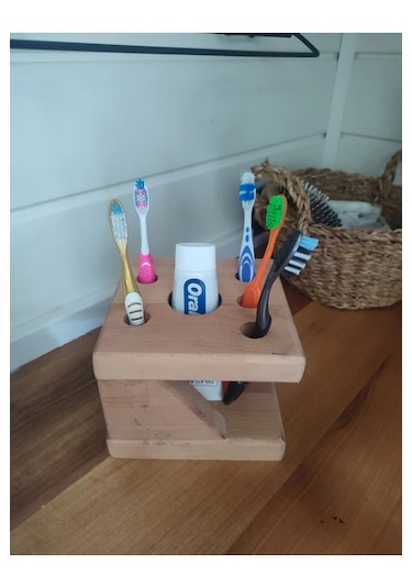 Dekoratif Masif Ahşap Diş Fırçalık Ahşap