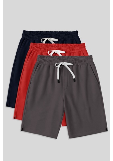 Comfort Fit Basic 3lü Paket Lacivert-fiesta-koyu Gri Erkek Şort - 81274 Lacivert-Mavi