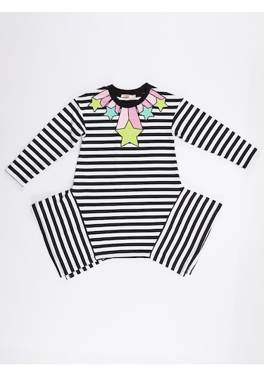Denokids Mushi Stars Stripe Kız Elbise Siyah