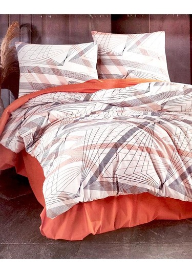 Kristal Ranforce Nevresim Takımı Çift Kişilik Prizma Turuncu