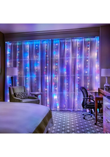 Perde Işıkları 9.8x6.5ft 200 Led Usb İle Çalışan Uzaktan Kumandalı Peri Işıkları Asılı Parıltılı Işıklar İç Mekan Dış Mekan Yatak Odası Pencere Düğün Parti Dekorasyonu İçin Çok Renkli Çok Renkli