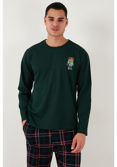 Buratti Ekoseli Regular Fit Yüksek Bel Cepli Bisiklet Yaka Erkek Pijama Takımı 6574002 Yeşil