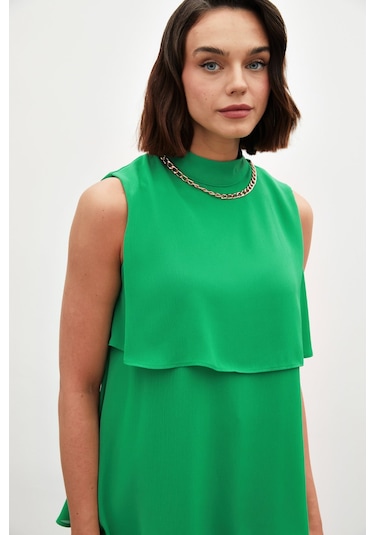 Sateen Aksesuar Detaylı Volanlı Bluz - Yeşil-133172