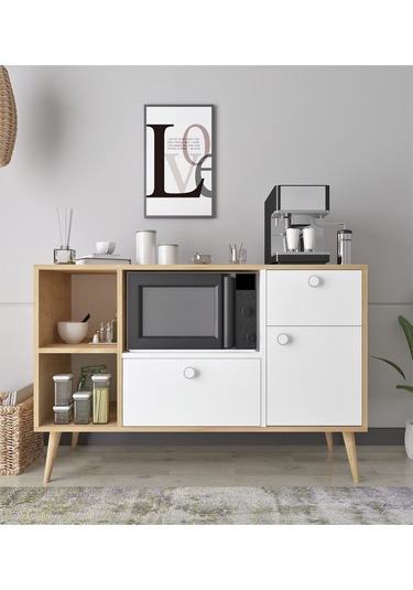 Floradesign Fresh120 Kahve Köşesi / Çok Amaçlı Dolap / Airfryer Dolabı / Mutfak Organizeri Meşe+beyaz