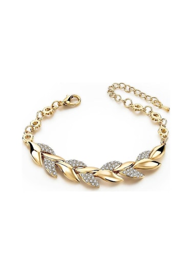 18 Ayar Altın Yaprak Bileklik Moda Düğün Takı Kadın Pırlanta Bileklik Kadın Bileklik Sarı Altın