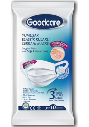 Good Care Goodcare Elastik Kulak Bantlı Cerrahi Telli Maske 10'Lu