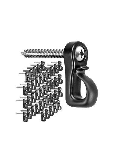 40'lı Paket Q Askılar, Garaj Dış Mekan Gevşek Tel Peri Led Işıkları İçin Vidalı Noel Işık Askıları, Siyah