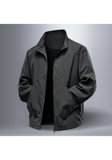 Kırışıklık Önleyici Kumaş Dik Yaka Su İtici Baharlık Erkek Ceket Mont Siyah