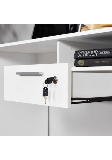 Adoremobilya Concept Kilitli Çekmeceli Çalışma Masası - Diamond Beyaz Diamond Beyaz