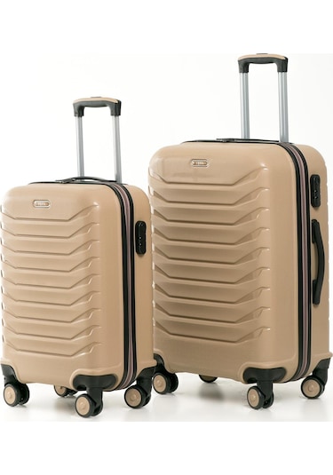 Yefa Pp Polipropilen Kırılmaz Orta & Kabin Boy 2'li Valiz Seti Gold