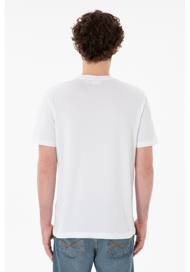 U.S. Polo Assn. Erkek Regular Fit  V Yaka Beyaz Basic Tişört 50305858-VR013