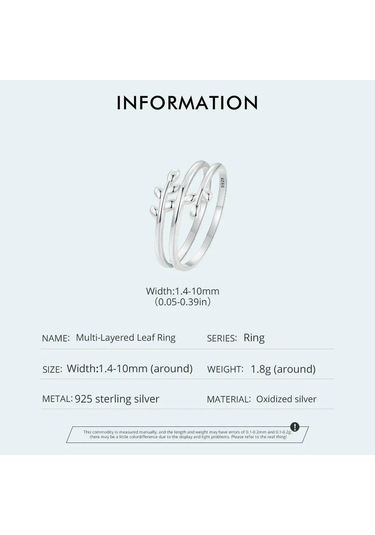 Bamoer 925 Ayar Gümüş Çok Katmanlı Yaprak Yüzük Şanslı Yapraklar Bildirim Yüzüğü Kadınlar İçin Söz Yüzüğü Moda Takı 7