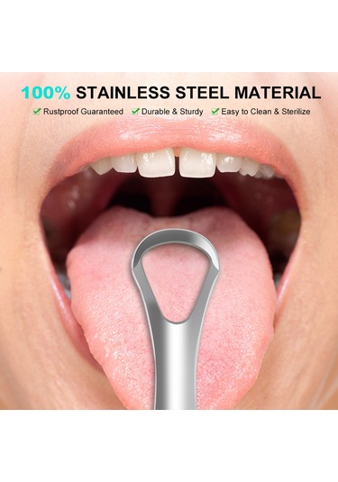 Tenfowee Paslanmaz Çelik Dil Kazıyıcı 3'lü Set - Ağız Kokusunu Önler, Hijyenik Ve Taşınabilir 111 Karakter Gümüş