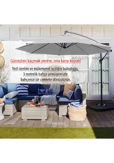 Gunbo Home 3 Mt 8 Kaburga Full Demir 21 Kg Gri Bahçe Şemsiyes
