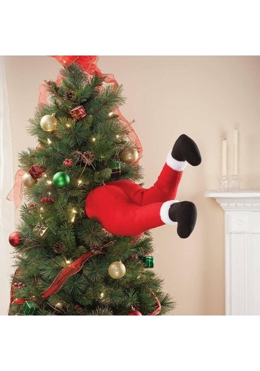 Pazly Noel Baba Bacakları Ağaç Şöminesi, 38x21x16cm, Kırmızı Beyaz, Noel Partisi Süsleme