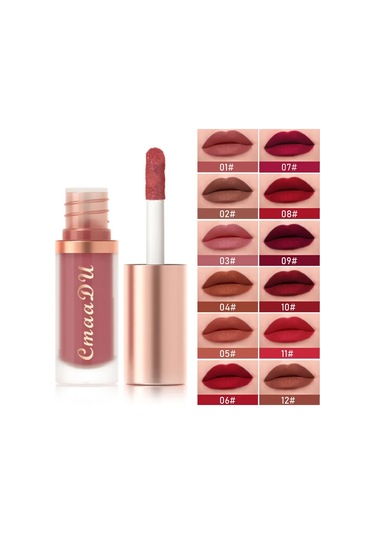 Mat Kadife Dudak Parlatıcısı Koyu Kırmızı Kahverengi Dudak Sır Kalıcı 08 Pembe