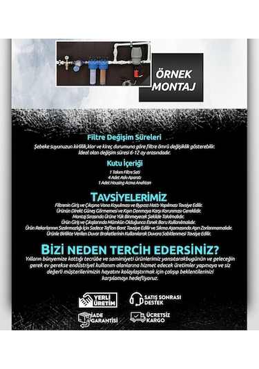 Watermelon Daire Bina Sayaç Girişi 4 Aşama Su Arıtma Sistemi Toz Tortu Çamur Pas, Klor, Kireç Önleyici Set