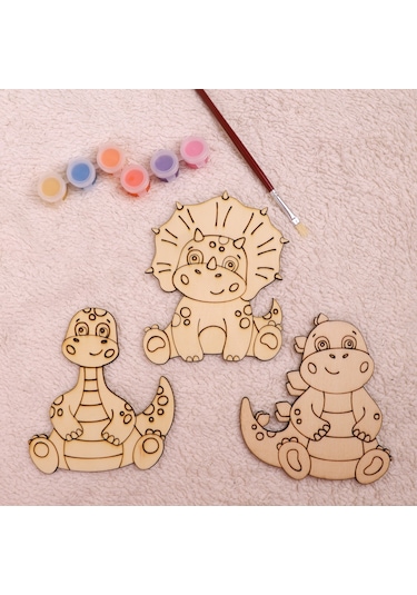 Dktt Ahşap Oyuncak Odası Dinozor Ahşap Boyama Seti-1