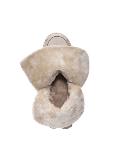 Kadın Günlük Nubuk Deri Kar Bot Bootie Postal İçi Kürklü Düğmeli Ve Bağcıklı Kaymaz Taban 501 Bej