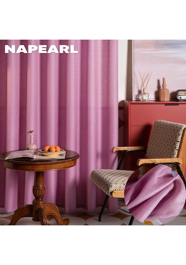 Pembe 1 Adet Basit Tarzı Renkli Tül Çekme Pilili Bant Pencere Perdesi Nispeten Kalın Sırf Perde Oturma Odası Mutfak Perdesi Napearl W100cm X L250cm