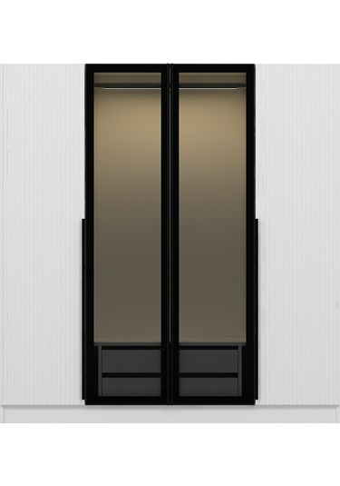 Kale Plus 4 Mebran Kapaklı 2ç Dolap Beyaz Mebran Füme Cam 210cm Beyaz