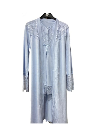Nehirsel 3022 Mavi Hamile Lohusa 3 Lü Pijama Sabahlık Tk