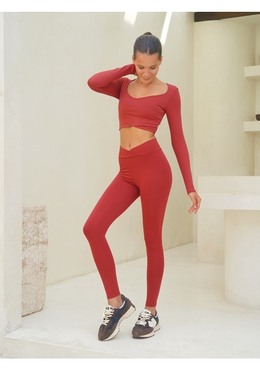 Gaia Çapraz Detay Uzun Bordo Tayt Bordo