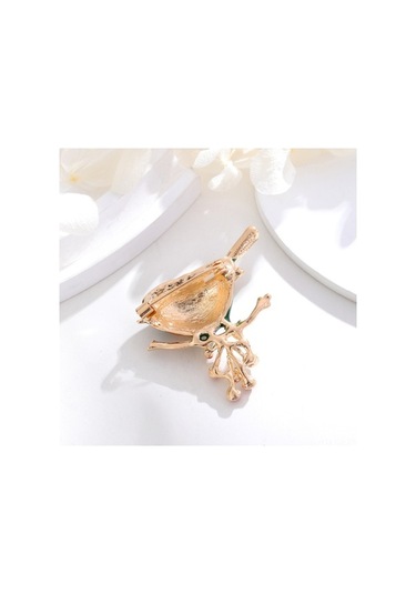 Flybuy : Şık Damla Kuş Broş, Altın Kaplama, İnci & Taşlı, Zarif Siyah Beyaz Çok Renkli