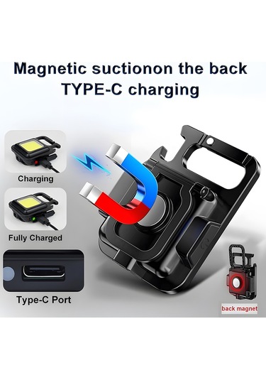 Cevval Çok Işlevli Şarj Edilebilir Mini Led Anahtarlık El Feneri Siyah