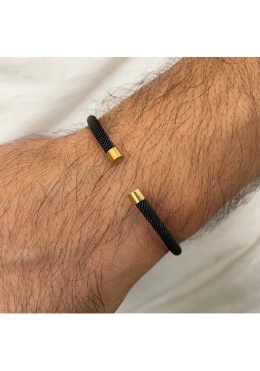 Siyah Çelik Bileklik Siyah - Altın