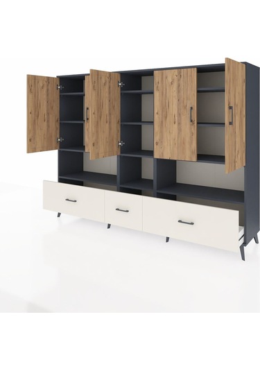 Hyperion Dolap 12 Raflı 3 Çekmeceli 5 Kapaklı 220x44x163 Antrasit Antrasit-çam/aytaşı