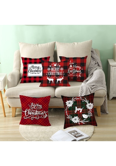 Monyee Noel Dekorasyon Kırmızı Kare Desenli 45x45 Cm Fiber Yastık Kılıfı - Tek Taraflı Modern Stili, Ev/ofis/ Araba İçin Uygun Tpr215-4 Çok Renkli