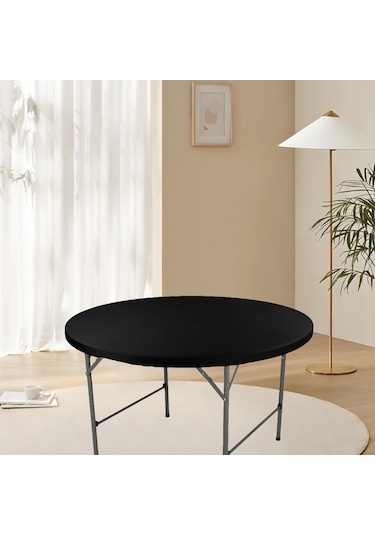 Suntek Fitted Yuvarlak Masa Örtüsü Elastik Kenar Kaymaz Siyah