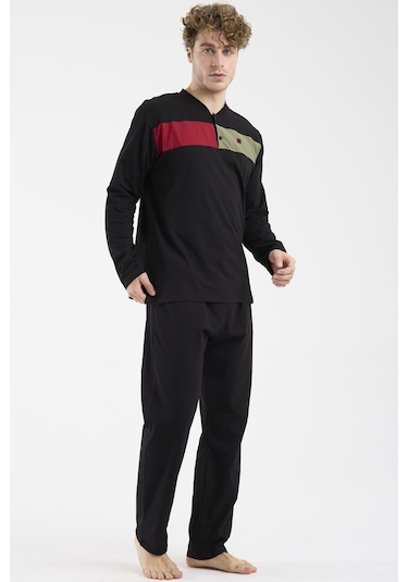 Sementa Blok Detaylı Regular Fit Pijama Takım - Siyah Siyah