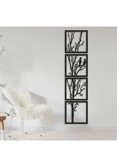 Duvar Süsü Ağaç Dalı Kuşlu Tablo 4 Parça Set 104x25 Cm