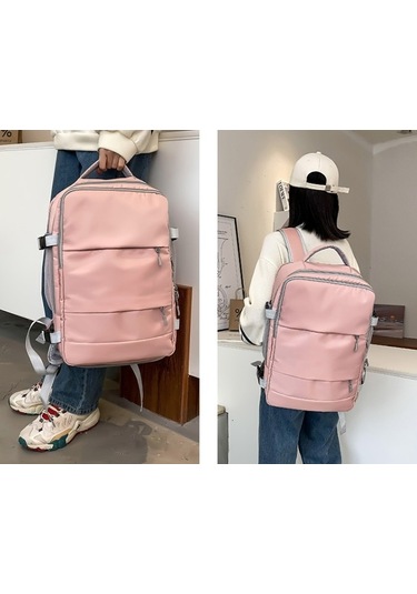 Pink Rahat Seyahat Sırt Çantası Kadın Büyük Kapasiteli Su Pembe