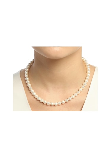 Aşina Gümüş 8 Mm. Mayorka Inci Kolye 925 Ayar Gümüş Sevgiliye Hed