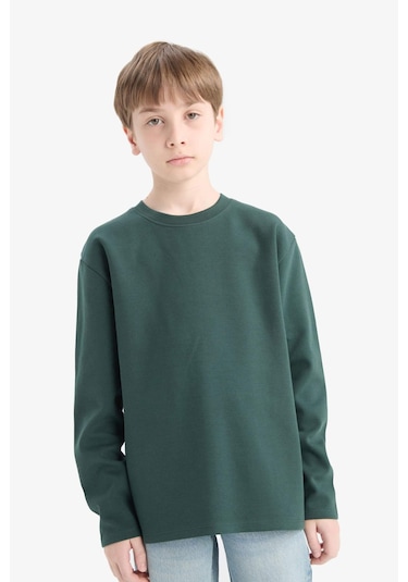 Defacto Erkek Çocuk Bisiklet Yaka Basic Düz Uzun Kollu Okul Tişörtü E9661a825augn536 Yeşil-gn536