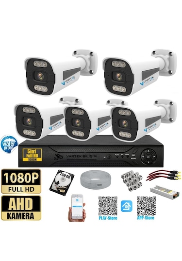 5 Kameralı-gece Renkli 5mp Lensli 1080p Fullhd Kamera Seti -tak Ç