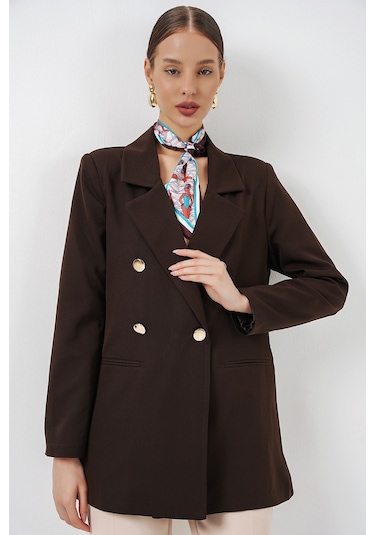 Bigdart Kadın Kruvaze Yaka Blazer Ceket 0722 - Kahverengi