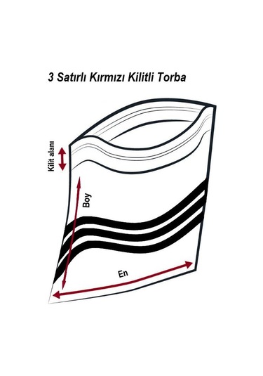Kırmızı Kilitli Torba 3 Satırlı 7x9 Cm 100'lü Paket