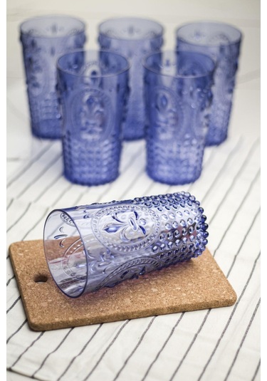 Akrilik Mavi 6'lı Uzun Bardak & Su Meşrubat Bardağı 750 Ml Büyük Boy & Cam Değildir