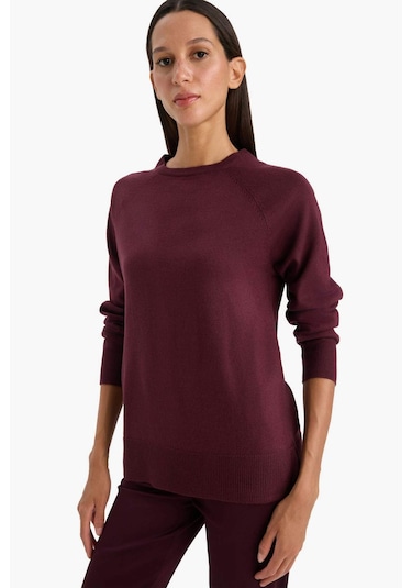 Defacto Relax Fit Bisiklet Yaka Kazak I6913az25wnbr467 Bordo