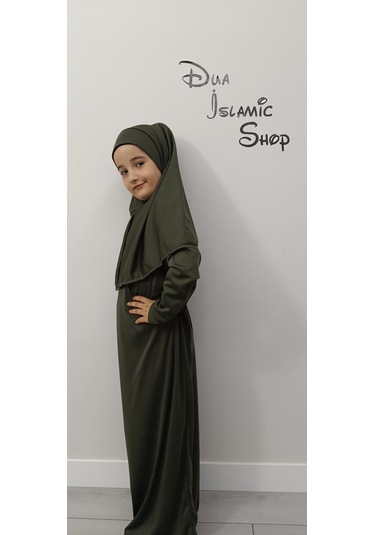Kız Çocuk Tek Parça Namaz Elbisesi Haki Yeşili Haki
