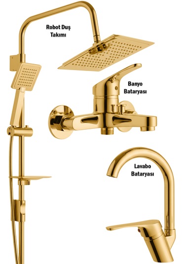 02-44 Lavabo Banyo Bataryası Robot Duş Takımı Musluk Armatür Siyah Beyaz Krom Gold Renkler Gold