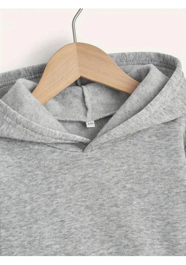 Kışlık Kapüşonlu Sweatshirt, Çocuk A Harfli Baskılı Gri