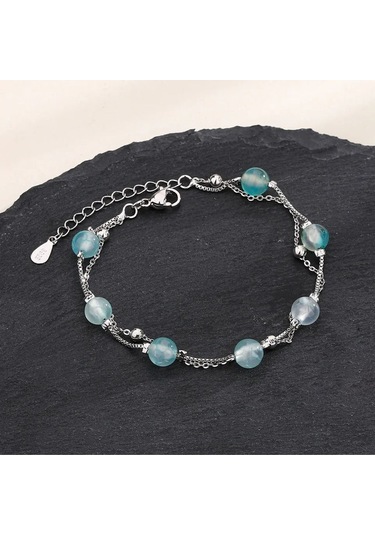 925 Ayar Gümüş Mavi Kristal Taşlarla Süslü Bileklik