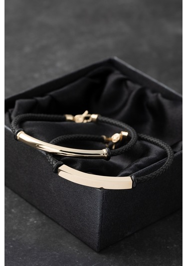 14 Ayar Altın Plakalı Siyah Kauçuk Erkek Bileklik Sarı Altın