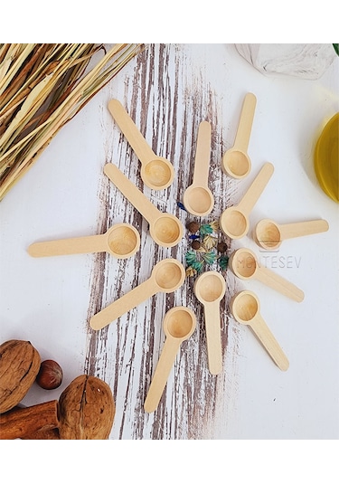 Ahşap Tahta Baharat Şeker Kahve Reçel Kaşığı 12 Li K.