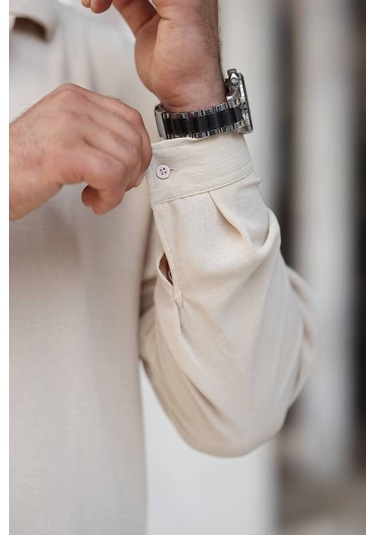 Tex Republic Erkek Krem Rahat Kesim Dokulu Oversize Salaş Aerobin Gömlek Krem